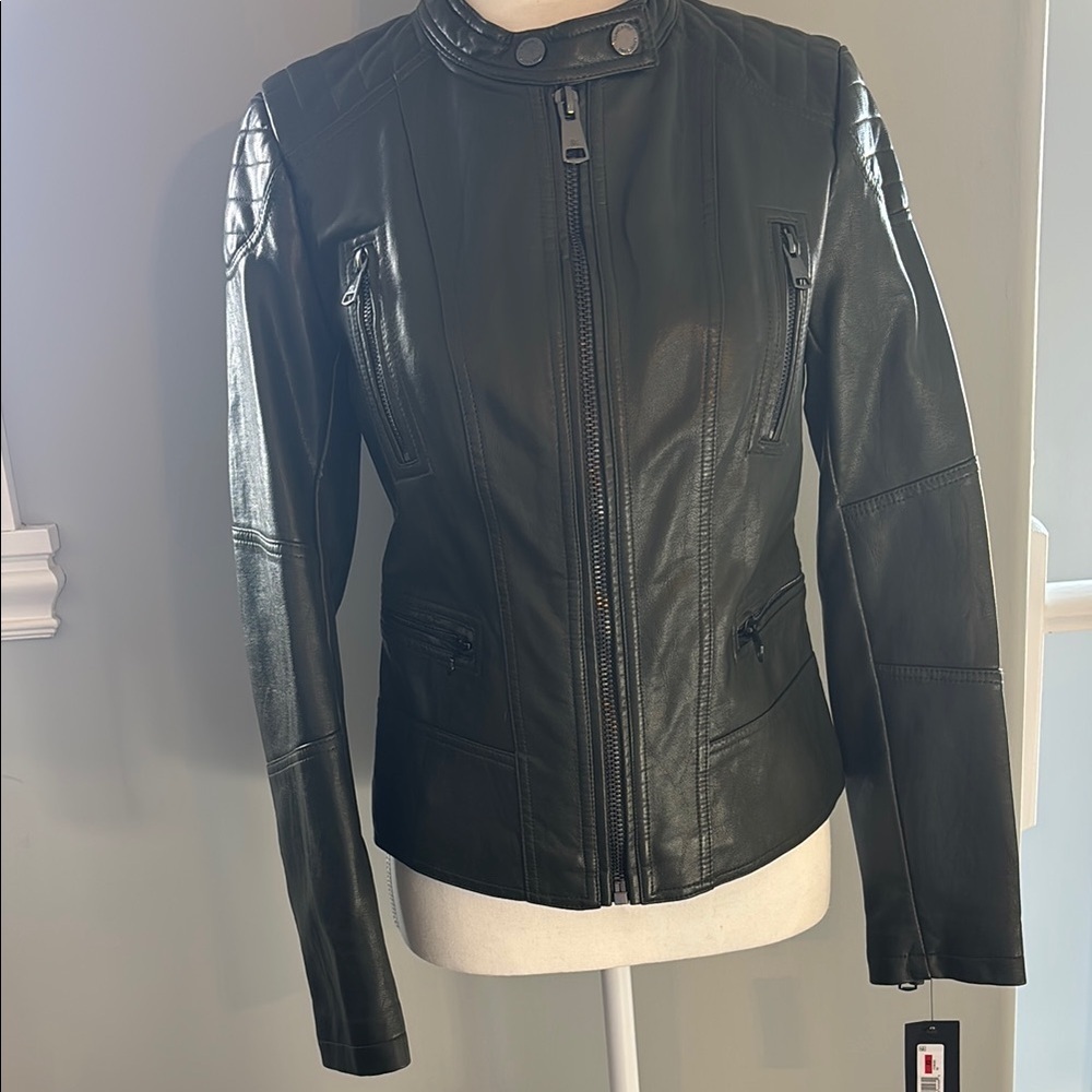 Women's Army Green Vegan Leather Jacket Kenneth Cole XS